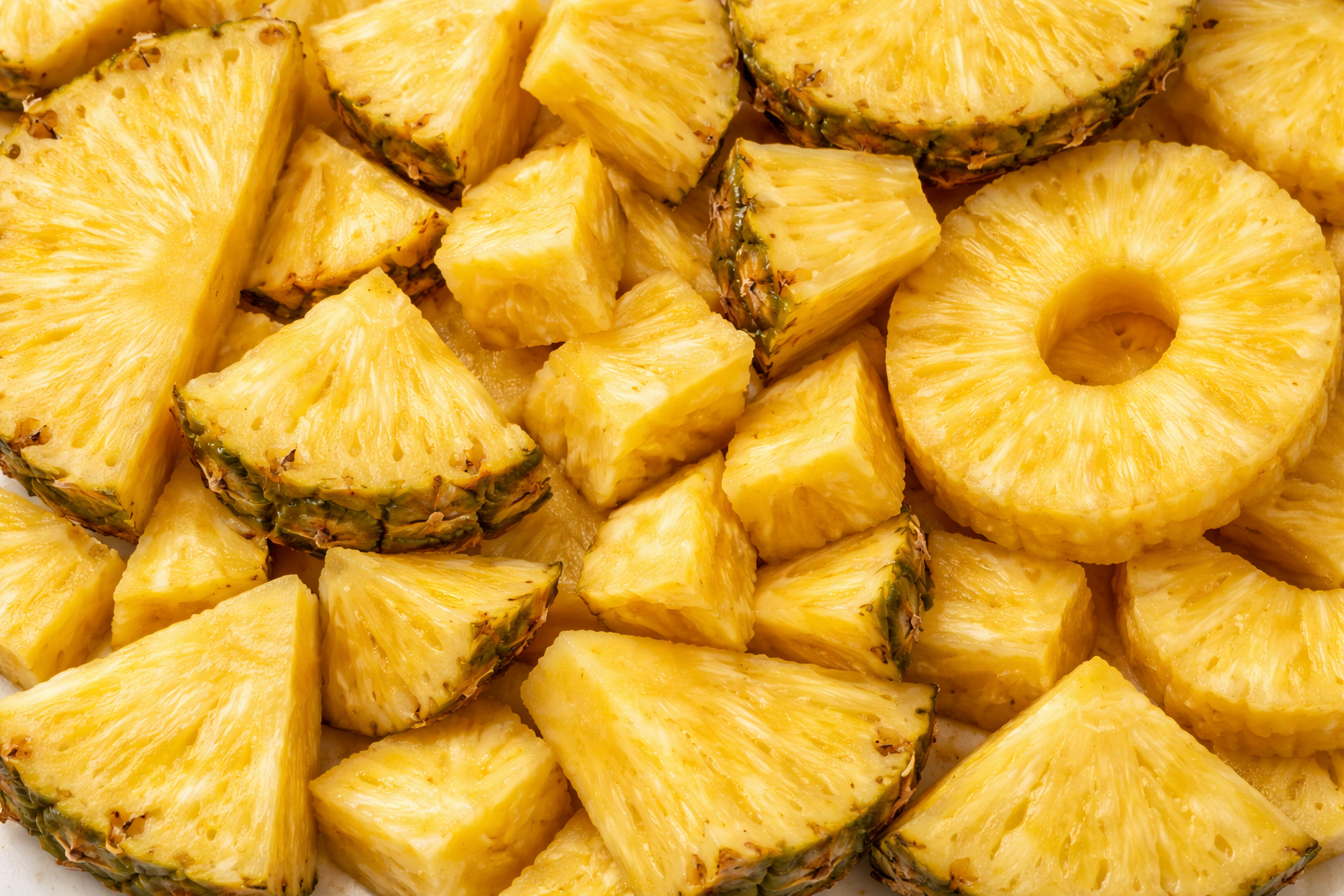Fresh raw pineapple pieces used to make Super Munchies pineapple chips